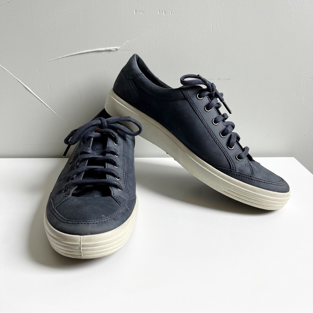 Ecco Mens Navy Blue Leather Tennis Shoes Size 45